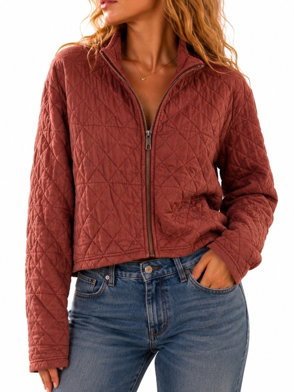 Terracotta/Rust Colored Quilted Lightweight Jacket